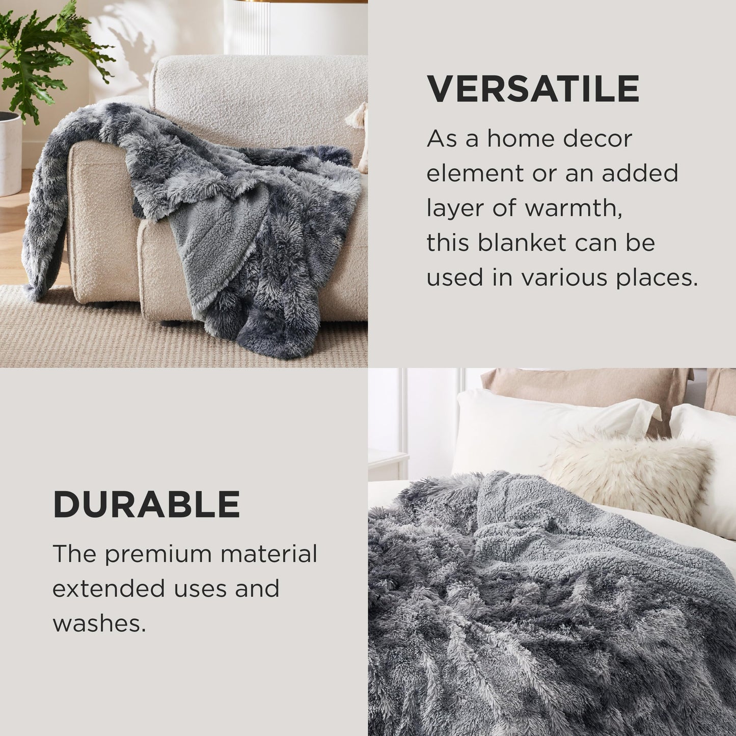 Bedsure Ultra Soft Throw Blanket, Fluffy Blankets & Throws - Fuzzy Sherpa Faux Fur Blanket for Couch, Bed, Sofa, Cozy Plush Warm Thick Furry Shaggy Fleece Gift Blanket for Women, Men, 50x60, 640 GSM