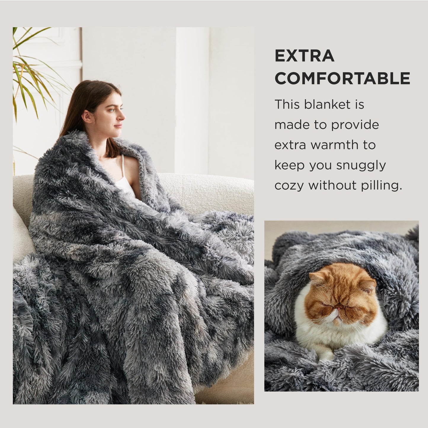 Bedsure Ultra Soft Throw Blanket, Fluffy Blankets & Throws - Fuzzy Sherpa Faux Fur Blanket for Couch, Bed, Sofa, Cozy Plush Warm Thick Furry Shaggy Fleece Gift Blanket for Women, Men, 50x60, 640 GSM